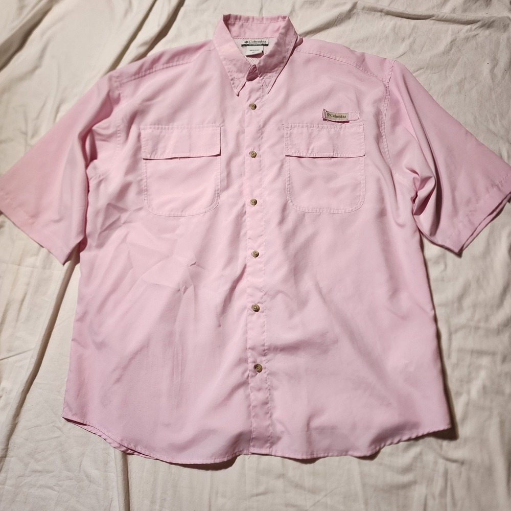 Columbia‎ Fishing Shirt Vented Button Up Short Sleeve Pink Mens L